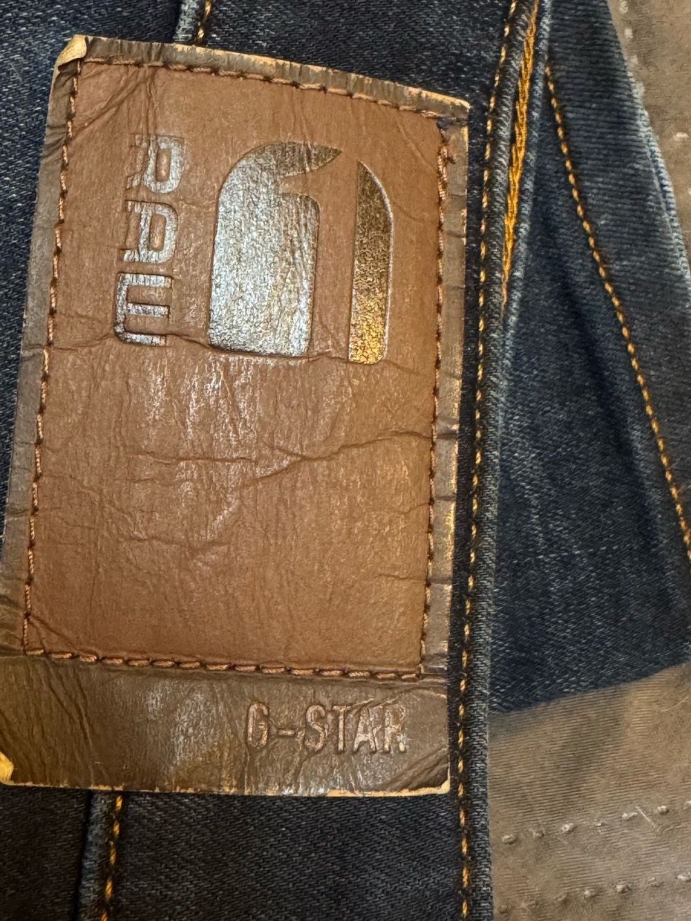 G-Star Men's Blue Jeans with Brown Leather Patch